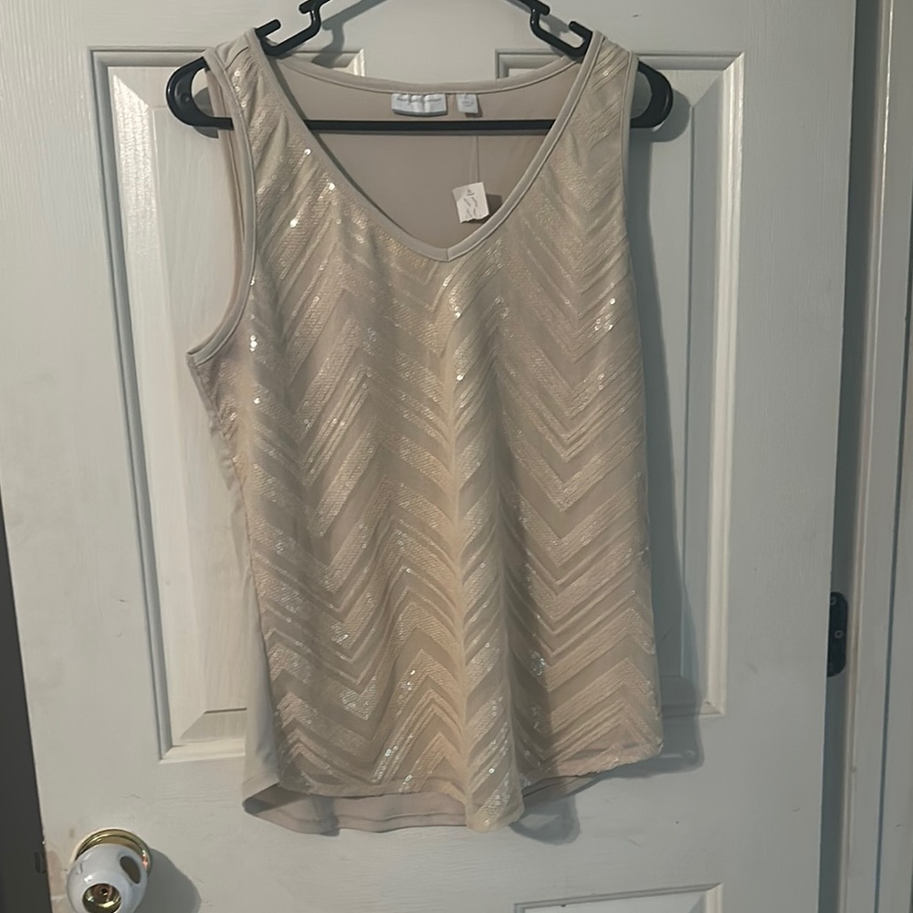 New York & Company Tan Sequin Sleeveless Tank Top